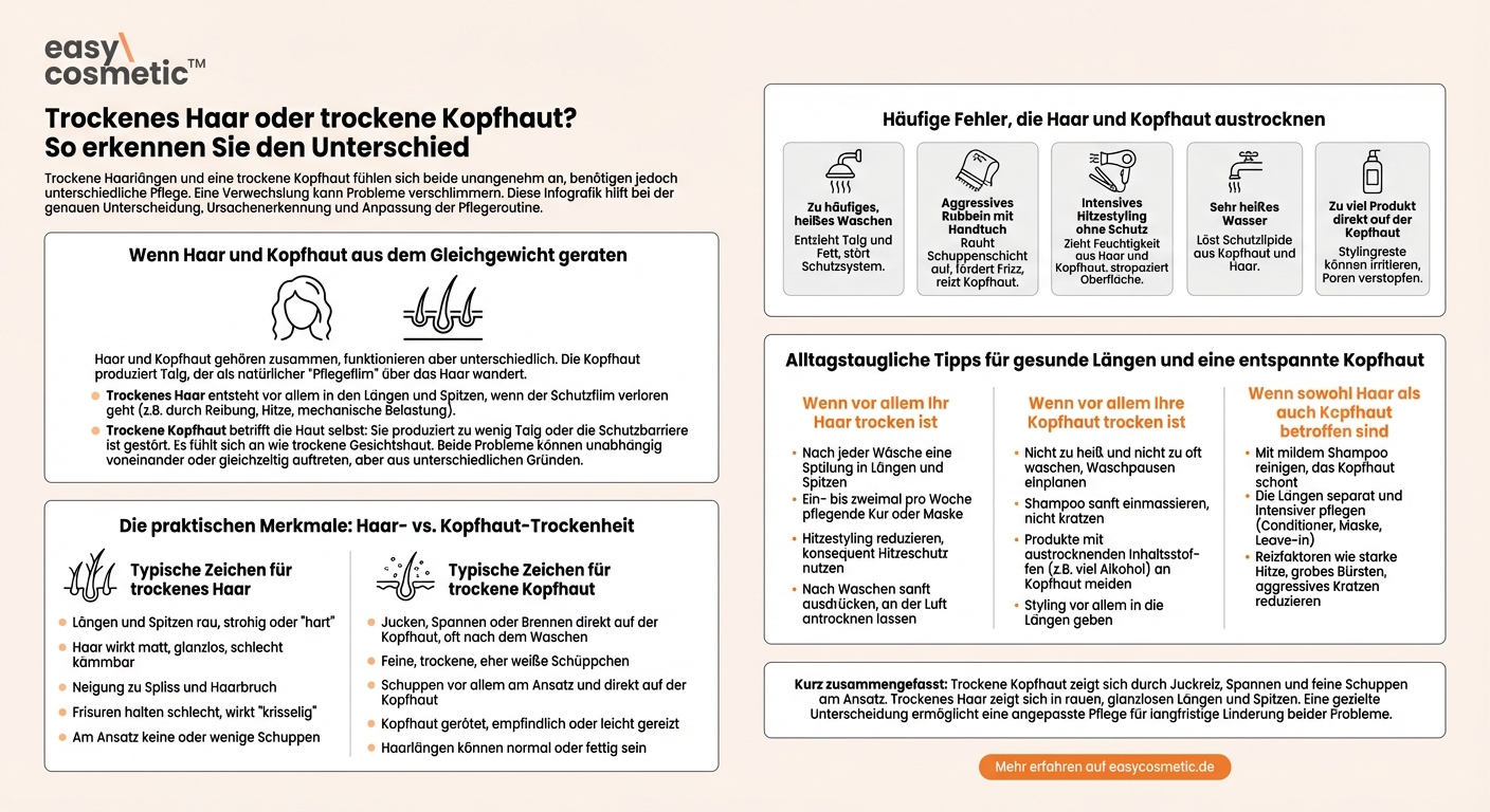 Wie unterscheide ich zwischen trockenem Haar und trockener Kopfhaut?