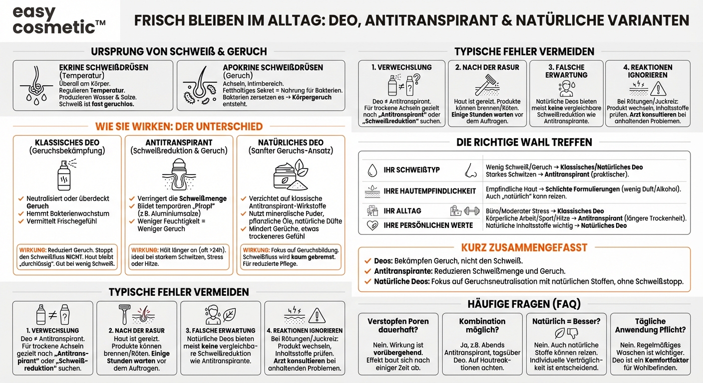 Wie unterscheiden sich Deo, Antitranspirant und natürliche Deos in Wirkung und Verträglichkeit?