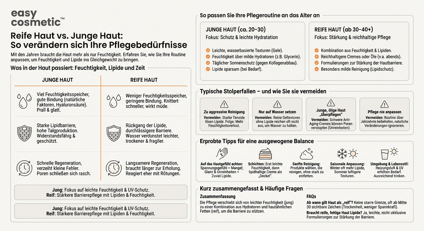 Wie unterscheiden sich die Bedürfnisse reifer Haut von jungen Hauttypen in Bezug auf Feuchtigkeit und Lipide?
