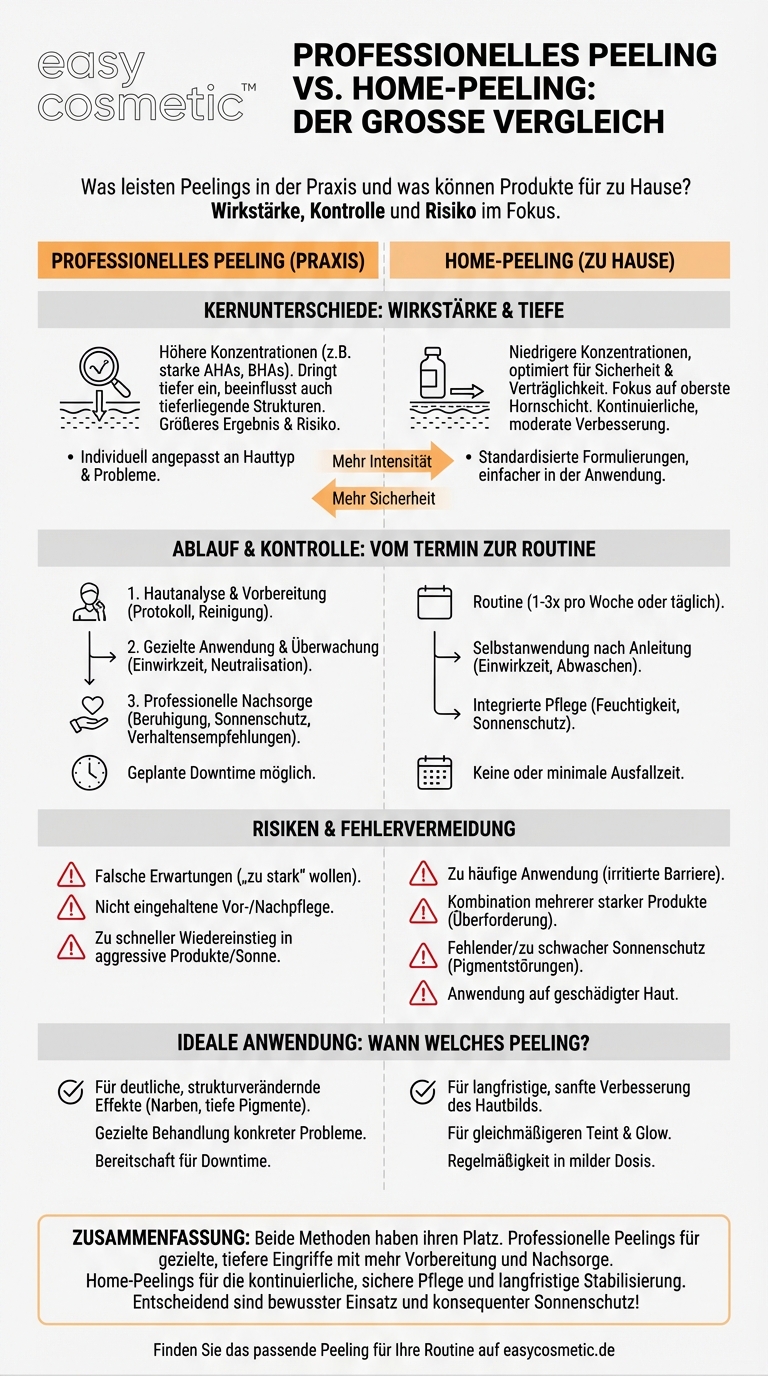 Wie unterscheiden sich professionelle Peelings beim Dermatologen von Produkten für zu Hause?