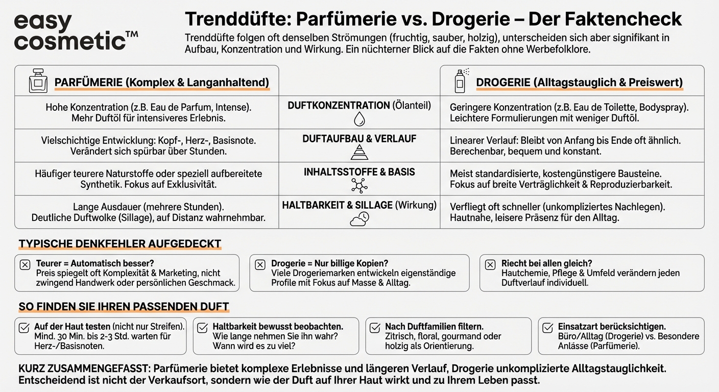 Wie unterscheiden sich Trenddüfte aus der Parfümerie von denen aus der Drogerie?