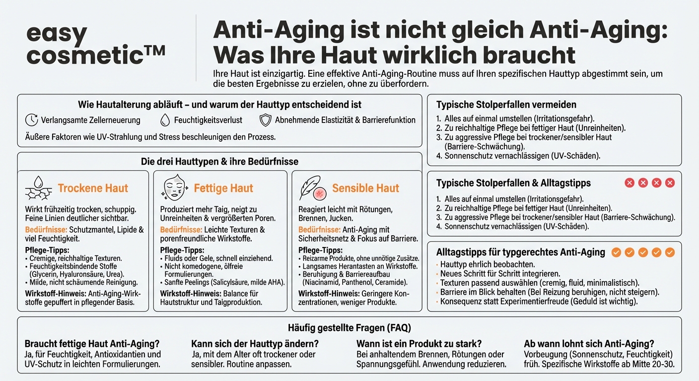 Wie unterscheidet sich Anti-Aging-Pflege für trockene, fettige und sensible Haut?