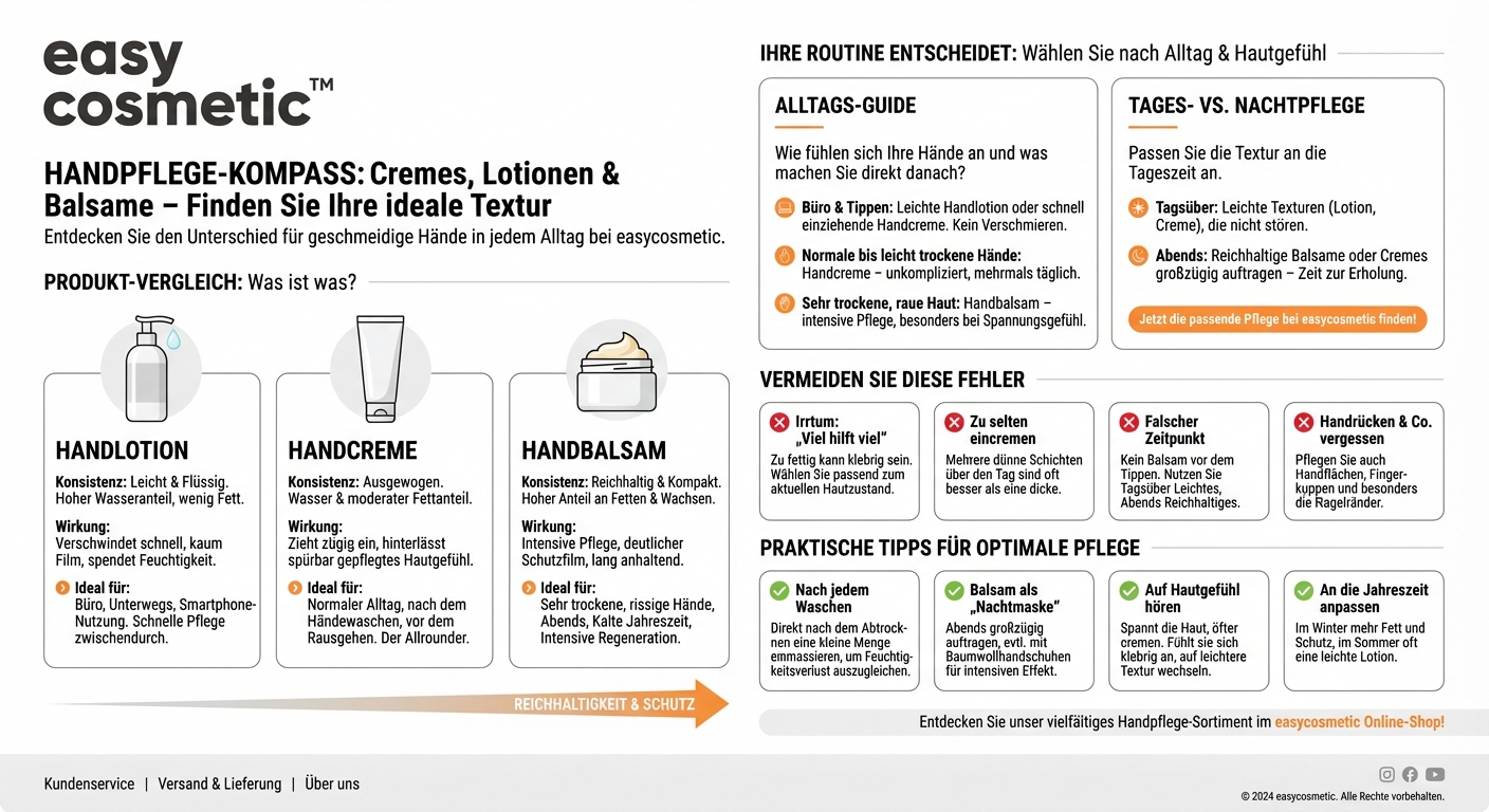 Wie unterscheidet sich eine Handcreme von einer Handlotion oder einem Handbalsam?