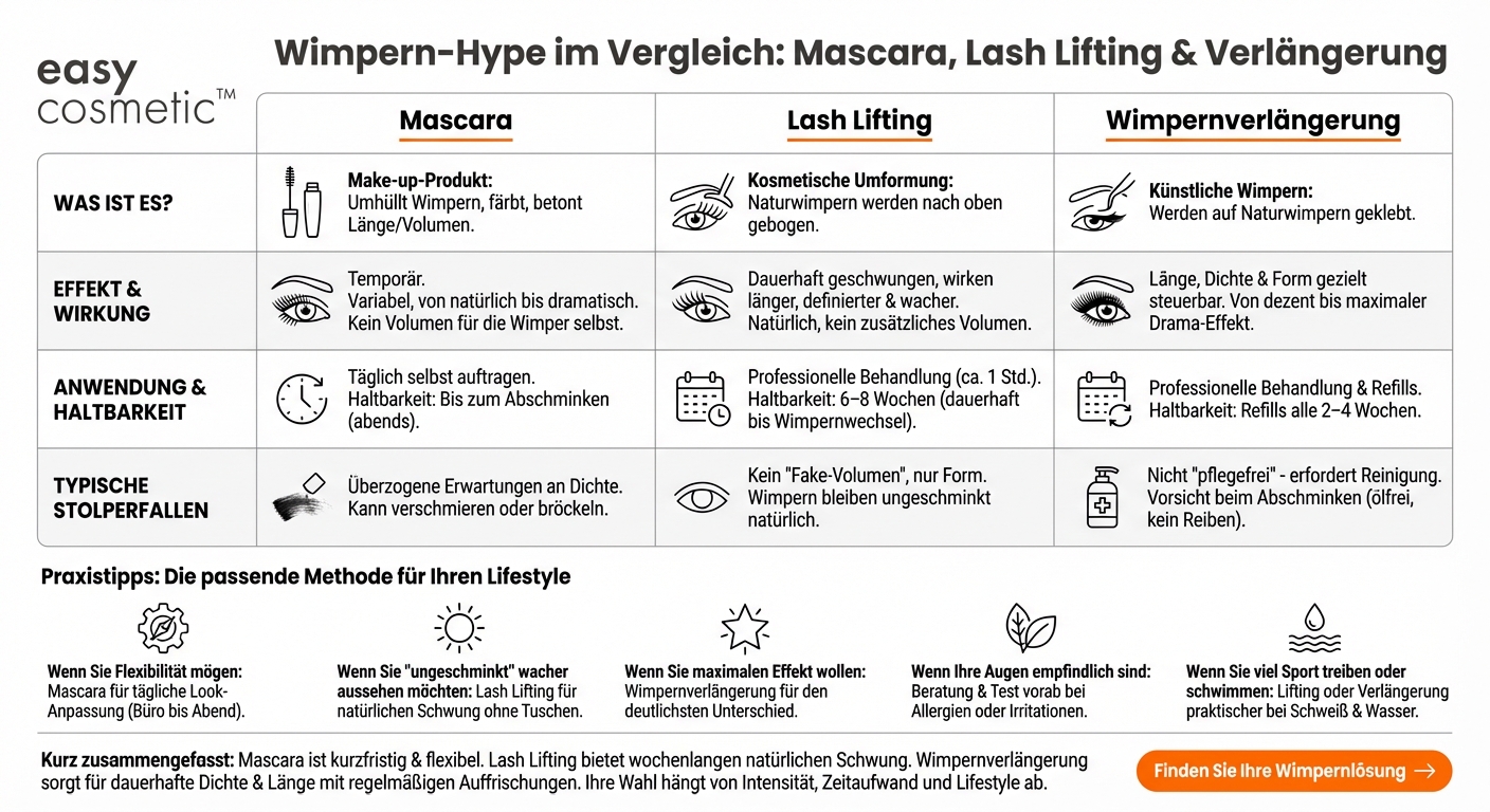 Wie unterscheidet sich eine Lash-Lifting- oder Wimpernverlängerungs-Behandlung vom Effekt durch Mascara?