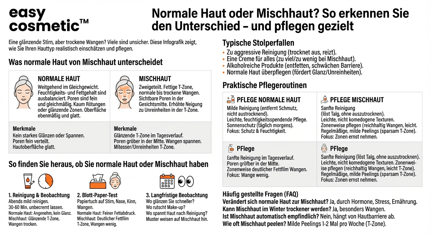 Wie unterscheidet sich normale Haut von Mischhaut und was bedeutet das für die Pflege?