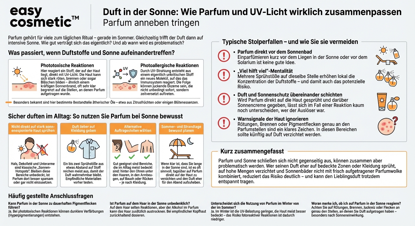 Wie verhält sich Parfum bei Sonnenlicht – kann es in Kombination mit UV-Strahlung zu Hautreaktionen kommen?