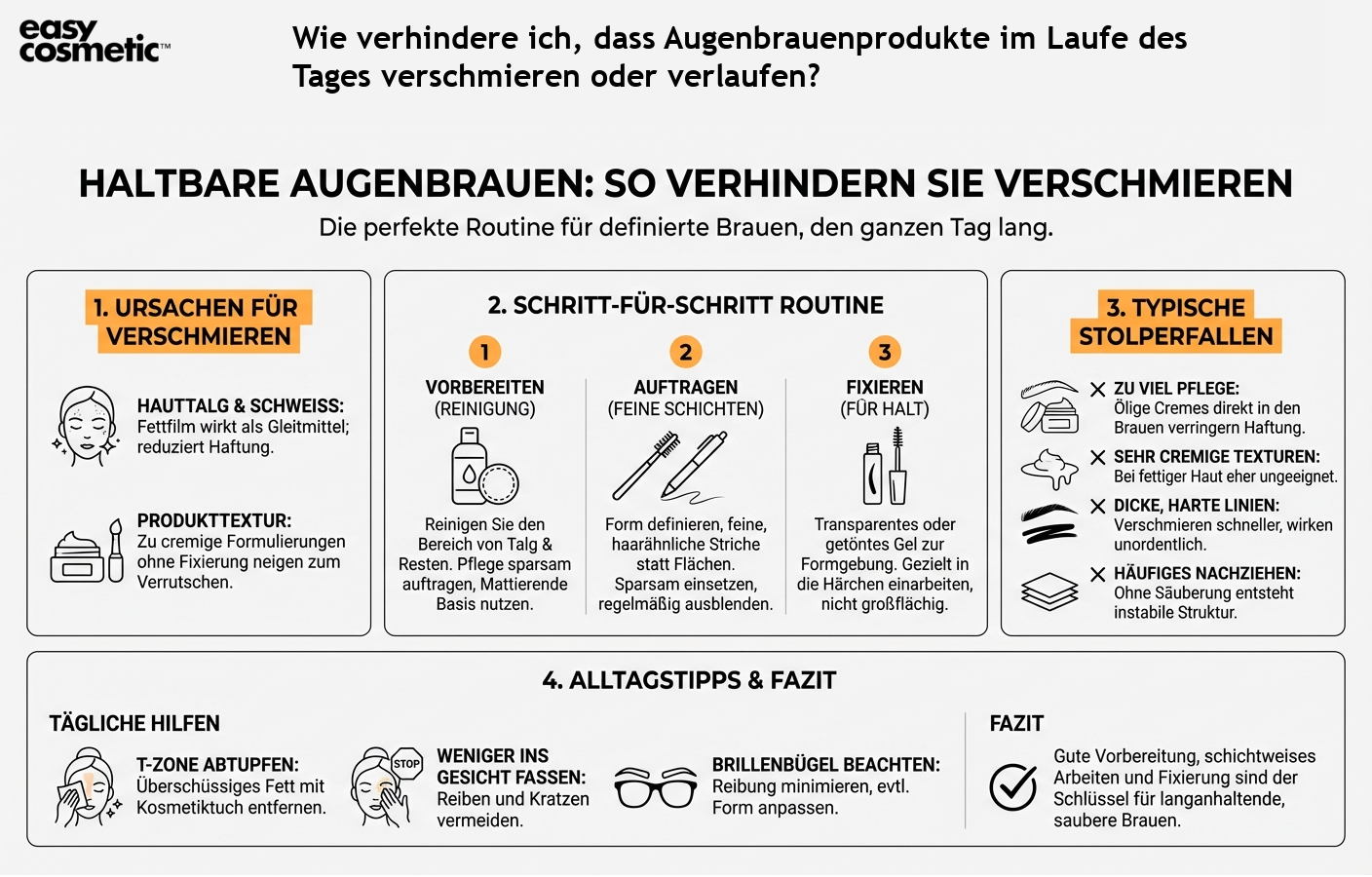 Wie verhindere ich, dass Augenbrauenprodukte im Laufe des Tages verschmieren oder verlaufen?