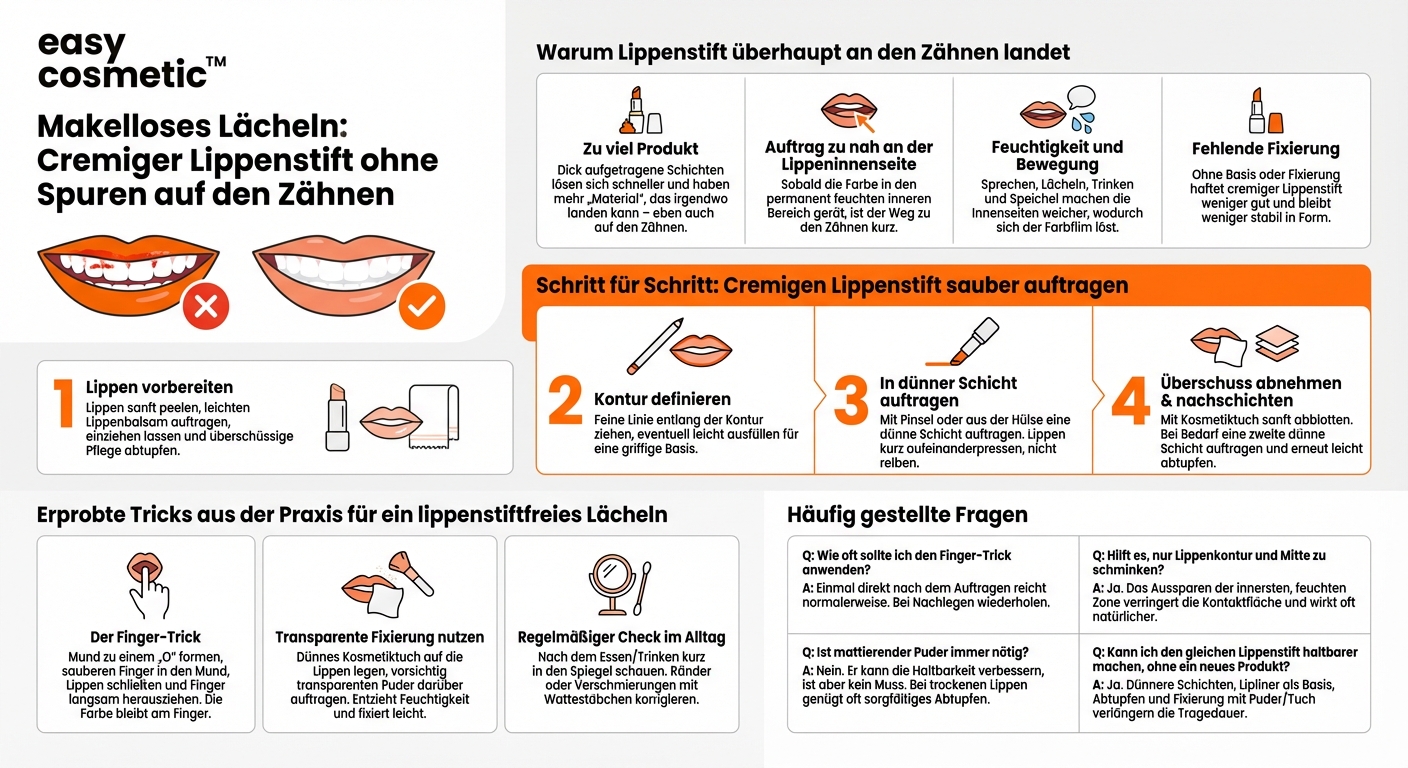 Wie verhindere ich, dass cremiger Lippenstift an den Zähnen landet?
