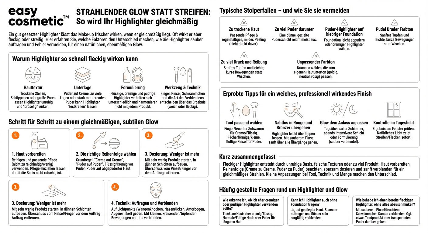 Wie verhindere ich, dass der Highlighter fleckig oder streifig wird?