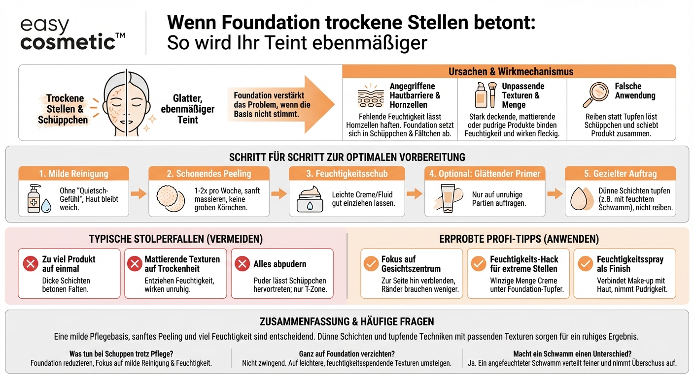 Wie verhindere ich, dass Foundation auf trockenen Hautstellen oder Schuppen ungleichmäßig wirkt?