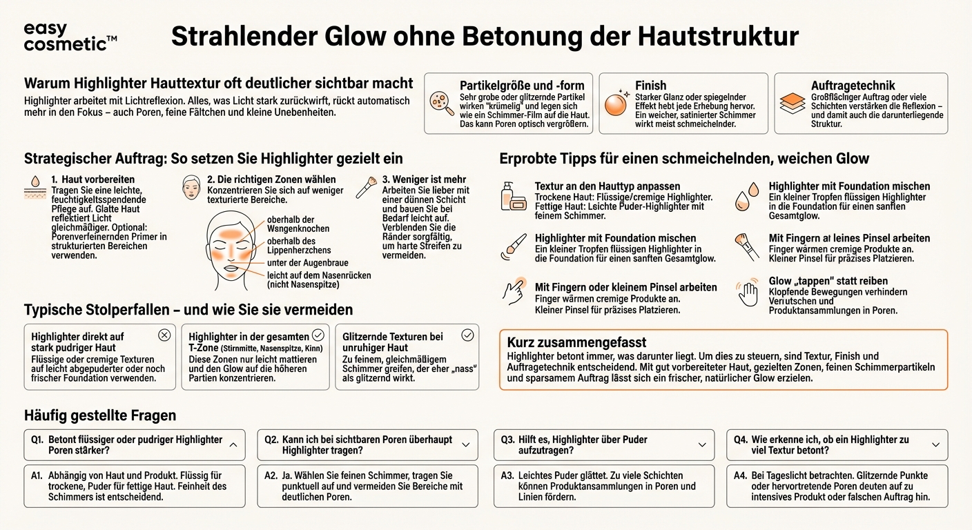 Wie verhindere ich, dass Highlighter Textur und Poren zu stark betont?