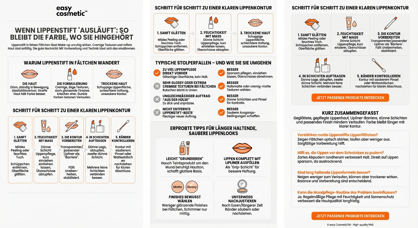 Wie verhindere ich, dass Lippenstift in die Lippenfältchen ausblutet?