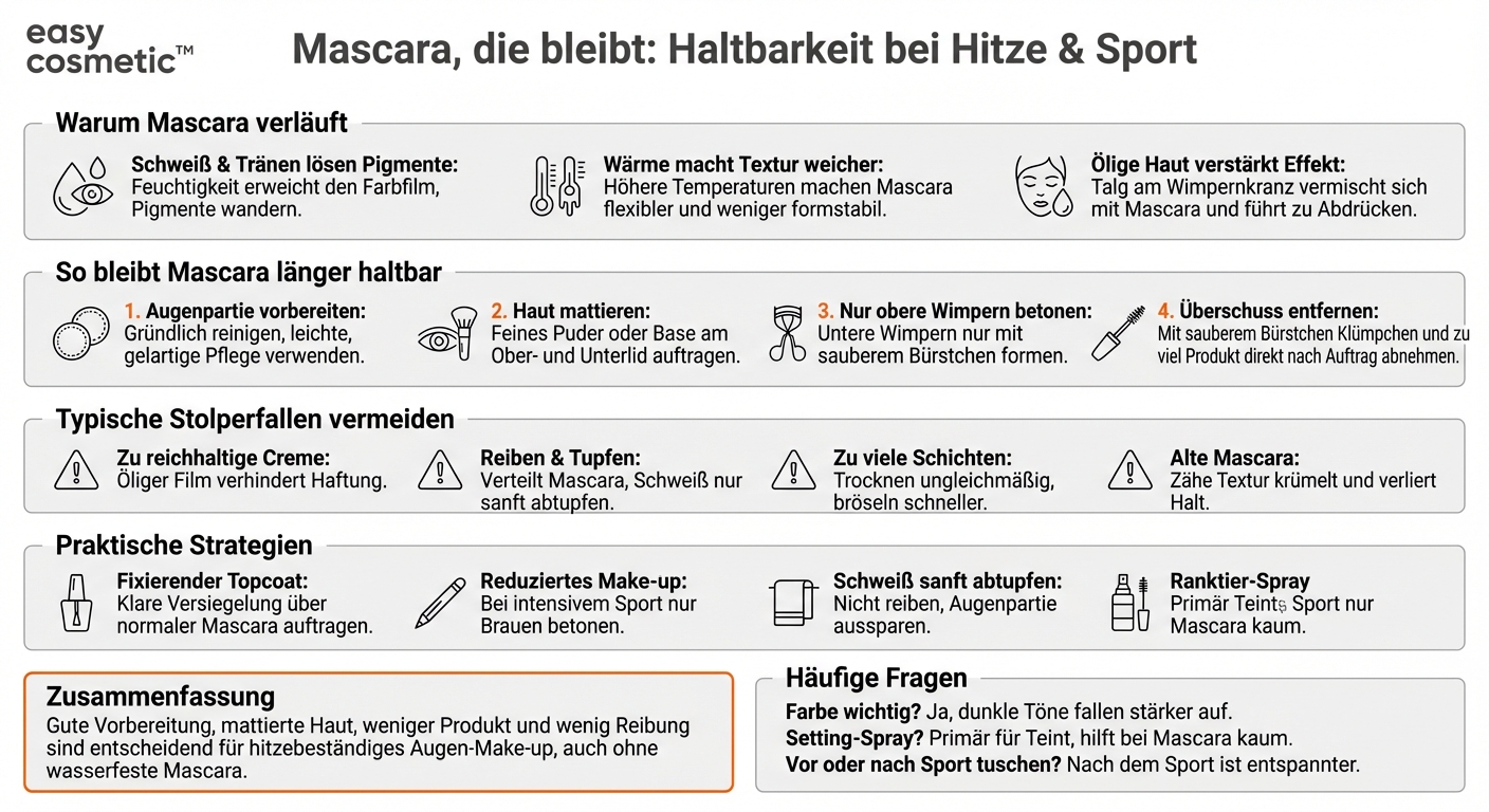Wie verhindere ich, dass Mascara beim Sport oder an sehr heißen Tagen unansehnlich wird, ohne unbedingt wasserfest zu verwenden?