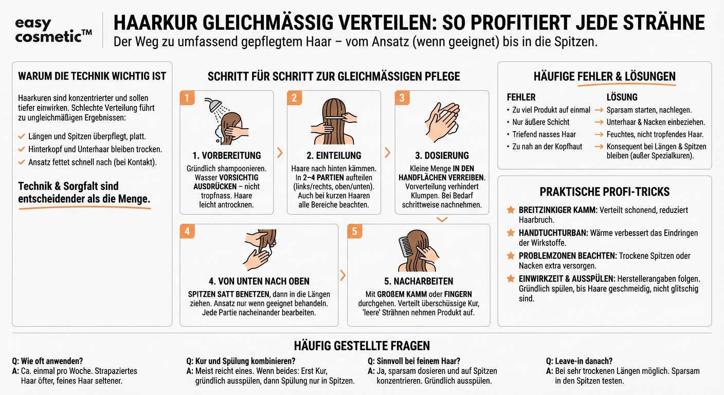 Wie verteile ich eine Haarkur am besten gleichmäßig im Haar, damit alle Partien profitieren?