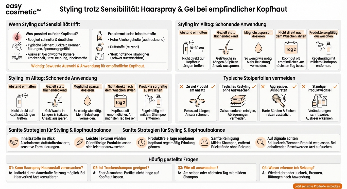 Wie vertragen sich Stylingprodukte wie Haarspray oder Gel mit einer empfindlichen Kopfhaut?