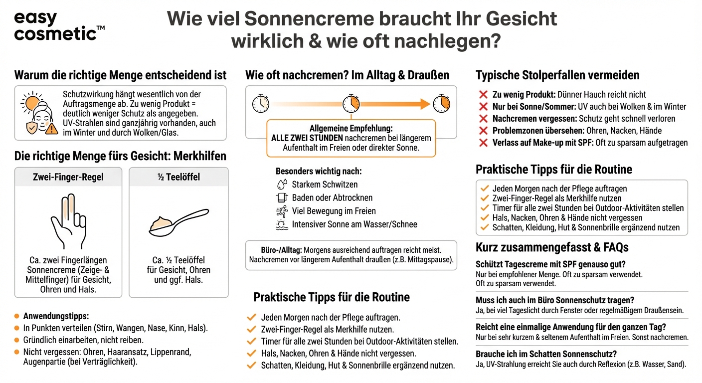 Wie viel Sonnencreme brauche ich fürs Gesicht und wie oft sollte ich nachcremen?