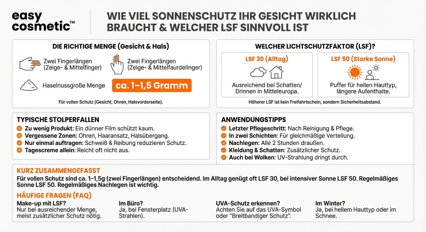 Wie viel Sonnenschutzcreme brauche ich fürs Gesicht, und welcher LSF ist sinnvoll?