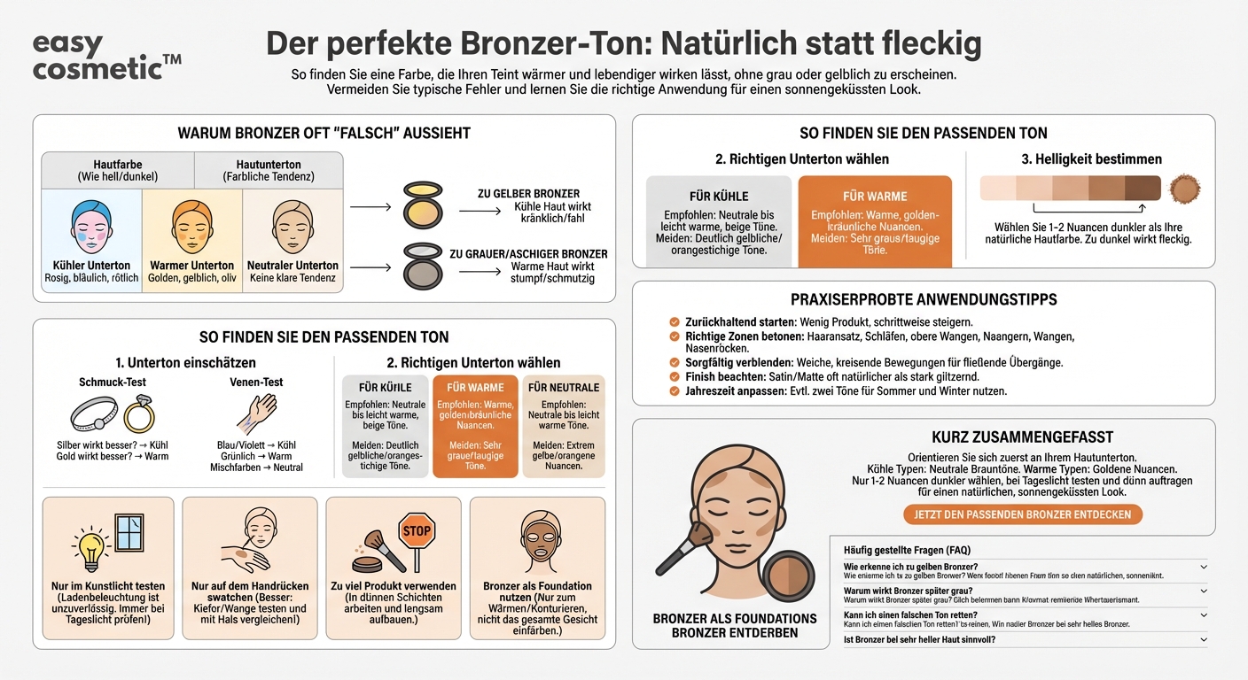 Wie wähle ich den richtigen Bronzer-Ton, damit er nicht zu grau oder zu gelb auf meiner Haut wirkt?