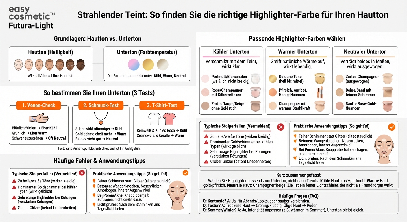 Wie wähle ich die richtige Highlighter-Farbe für einen kühlen, warmen oder neutralen Unterton aus?