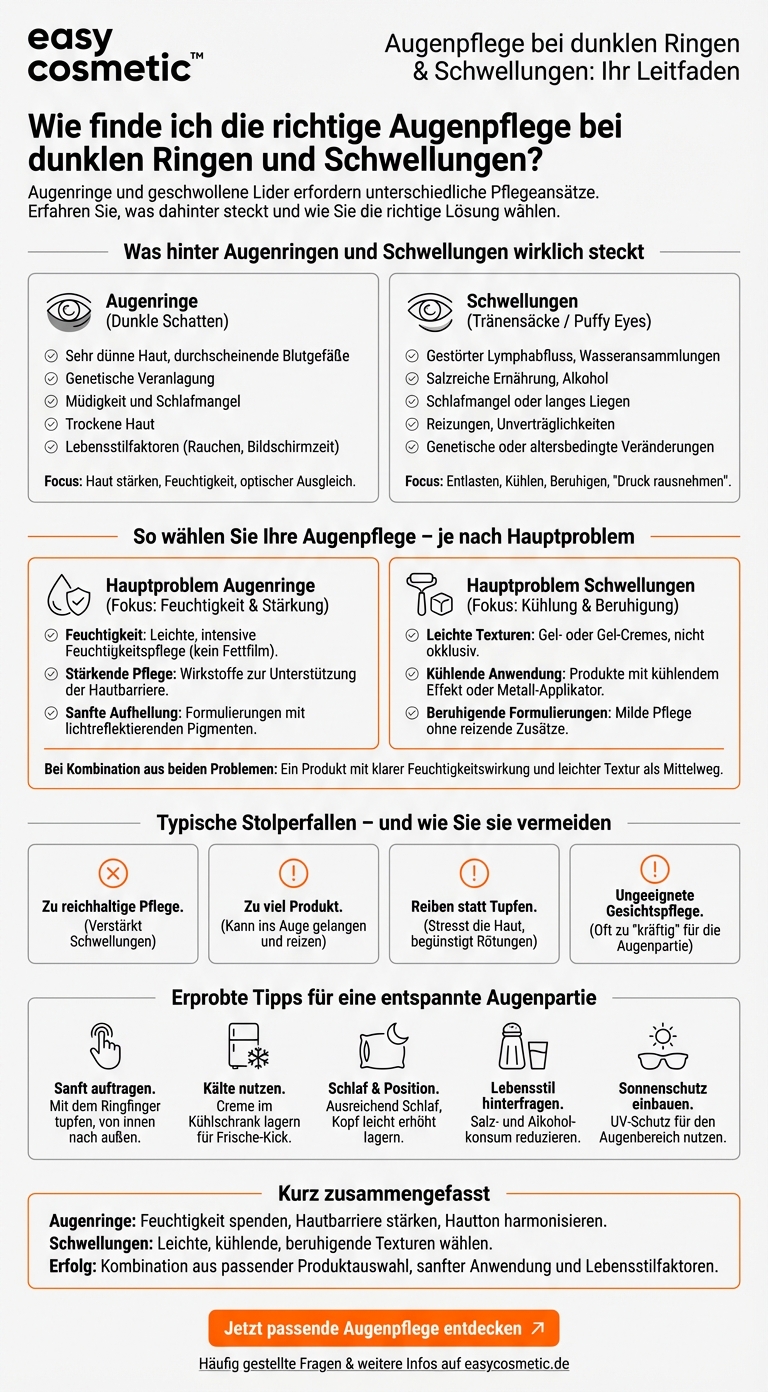Wie wähle ich eine Augenpflege bei ausgeprägten Augenringen versus Schwellungen?