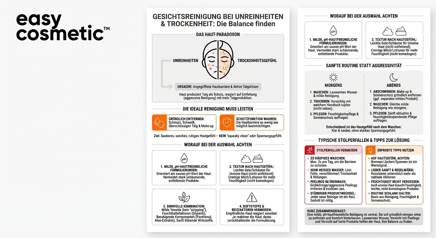 Wie wähle ich eine geeignete Gesichtsreinigung, wenn ich gleichzeitig Unreinheiten und Trockenheitsgefühle habe?