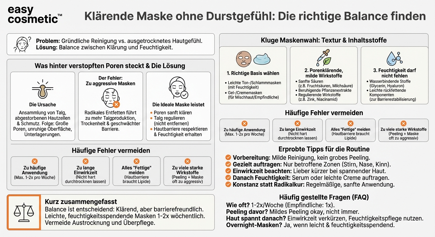 Wie wähle ich eine Maske aus, wenn ich zu Unterlagerungen und verstopften Poren neige, aber nicht austrocknen möchte?
