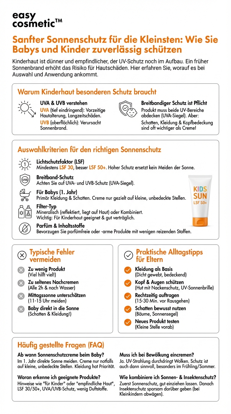 Wie wähle ich einen passenden Sonnenschutz für Kinder und Babys, und worauf sollte ich besonders achten?