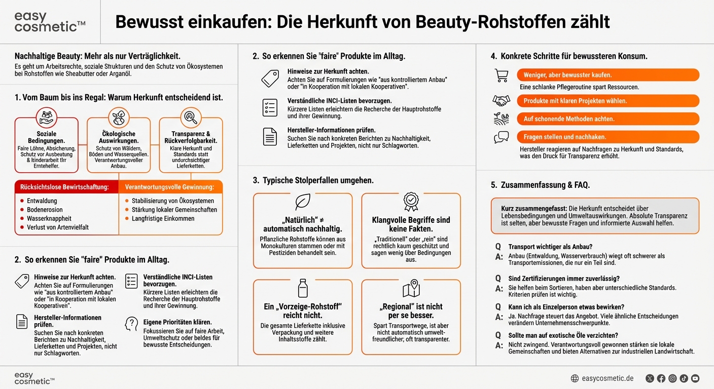 Wie wichtig ist die Herkunft der Rohstoffe (z. B. Sheabutter, Arganöl) im Hinblick auf Fairness und Umweltschutz?