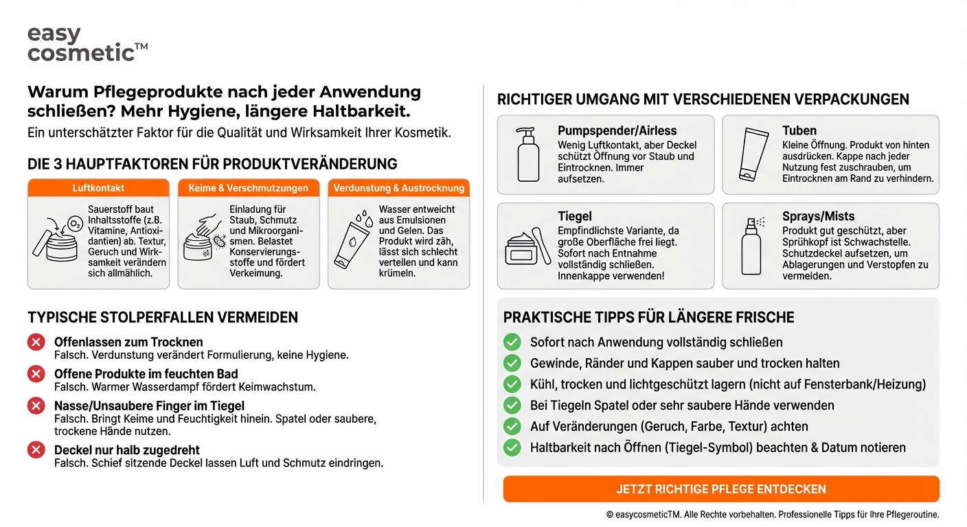 Wie wichtig ist es, Pflegeprodukte nach jeder Anwendung luftdicht zu verschließen?