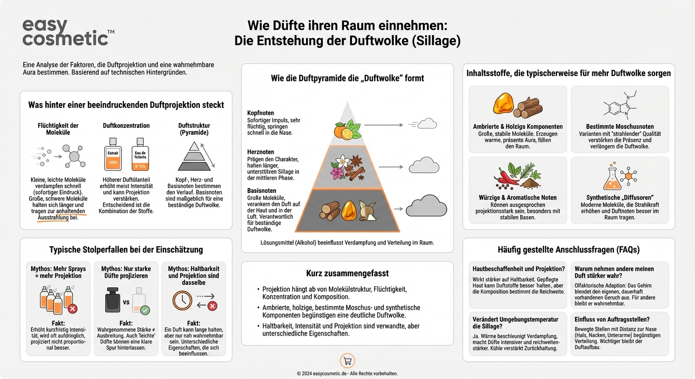 Wie wird die Duftprojektion (Sillage) technisch beeinflusst und welche Inhaltsstoffe sorgen für mehr „Duftwolke“?