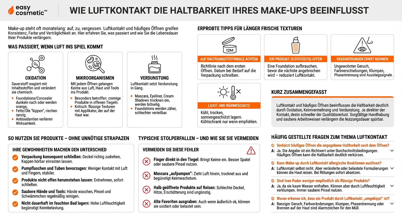 Wie wirken sich wiederholtes Öffnen und Luftkontakt auf die Haltbarkeit von Make-up-Produkten aus?