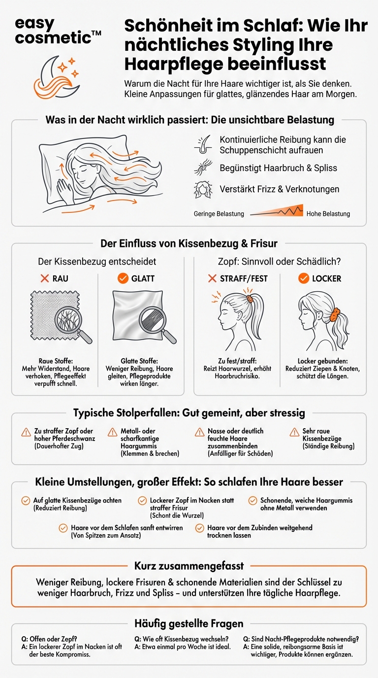 Wie wirkt sich das Schlafverhalten (Kissenbezug, Zopf in der Nacht) auf die Basis-Haarpflege aus?