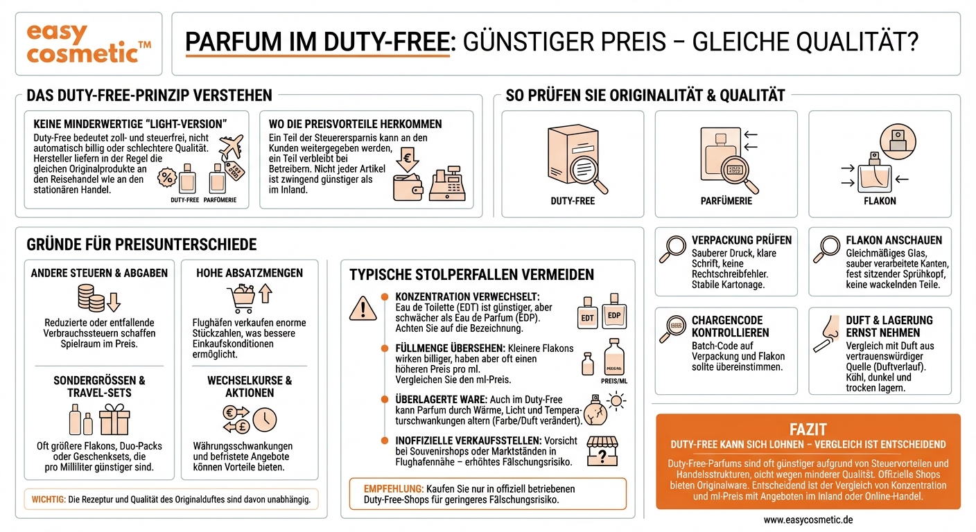 Wieso sind manche Parfums in Duty-Free Shops deutlich günstiger – ist die Qualität identisch?
