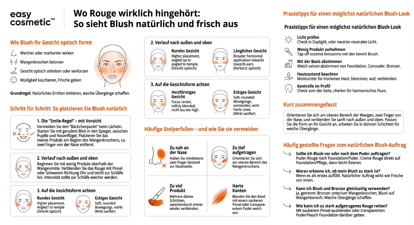 Wo trage ich Blush richtig auf, damit es natürlich aussieht?