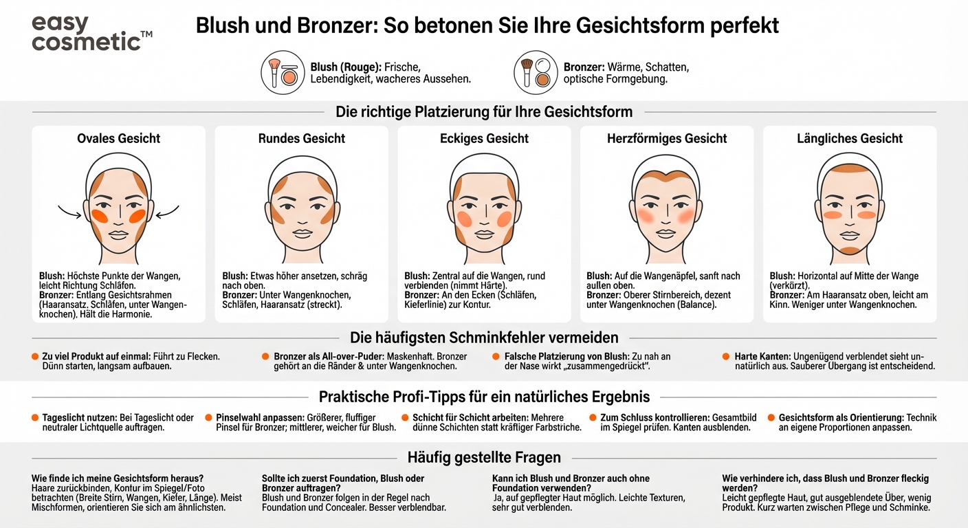 Wo trage ich Blush und Bronzer richtig auf, je nach Gesichtsform?