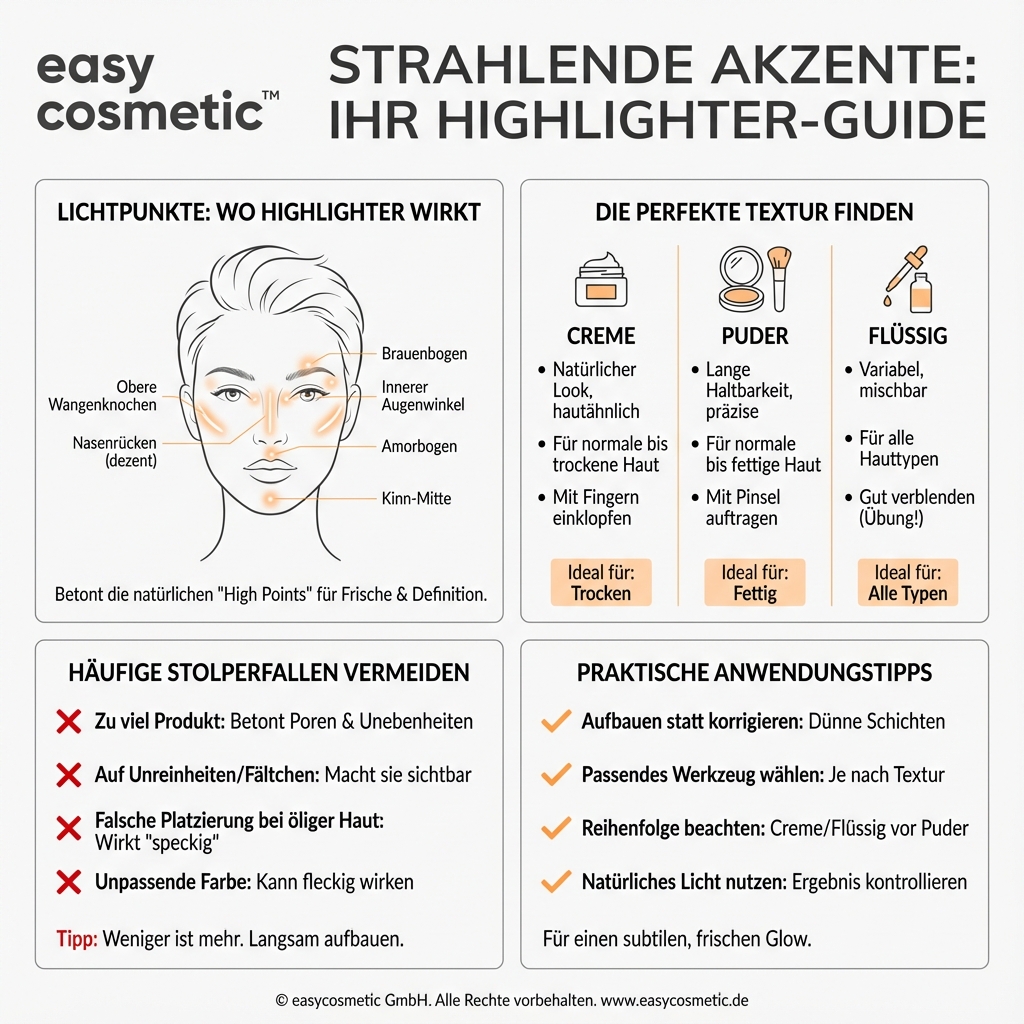 Wo trage ich Highlighter auf und welche Textur ist am besten?