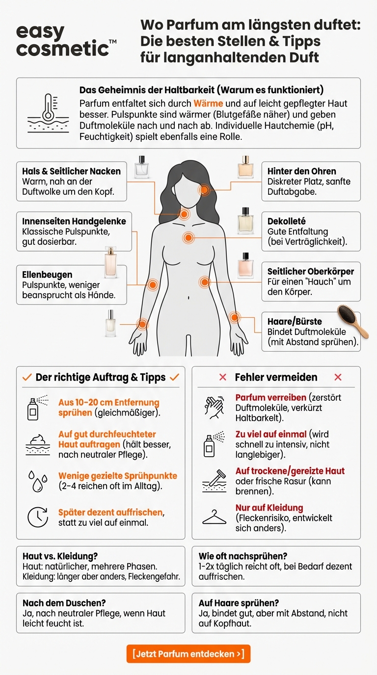 Wo trägt man Parfum am besten auf, damit es lange hält?
