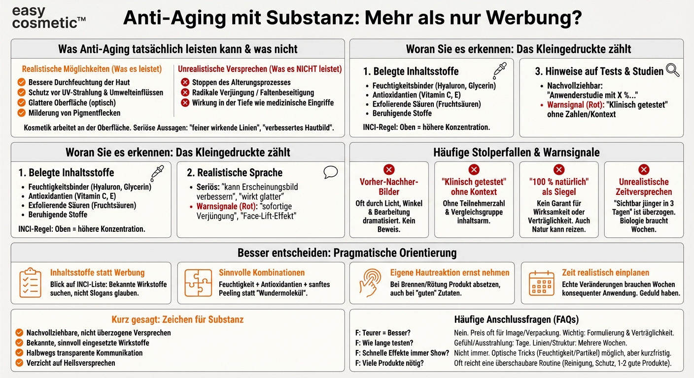 Woran erkenne ich, ob ein Anti-Aging-Produkt eher Marketingversprechen oder tatsächlich fundierte Wirkung bietet?