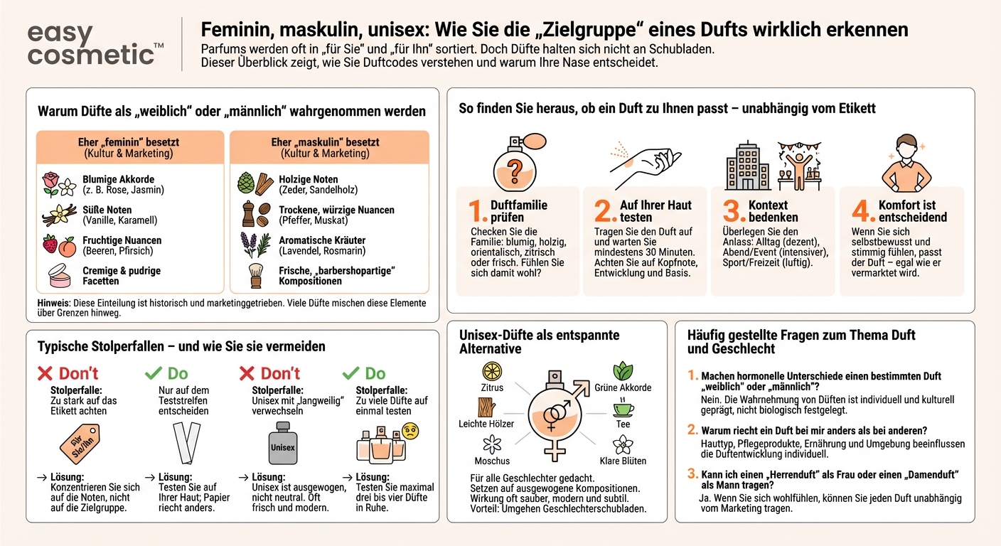 Woran erkenne ich, ob ein Parfum eher für Frauen oder Männer gedacht ist, und sind Unisex-Düfte eine Alternative?