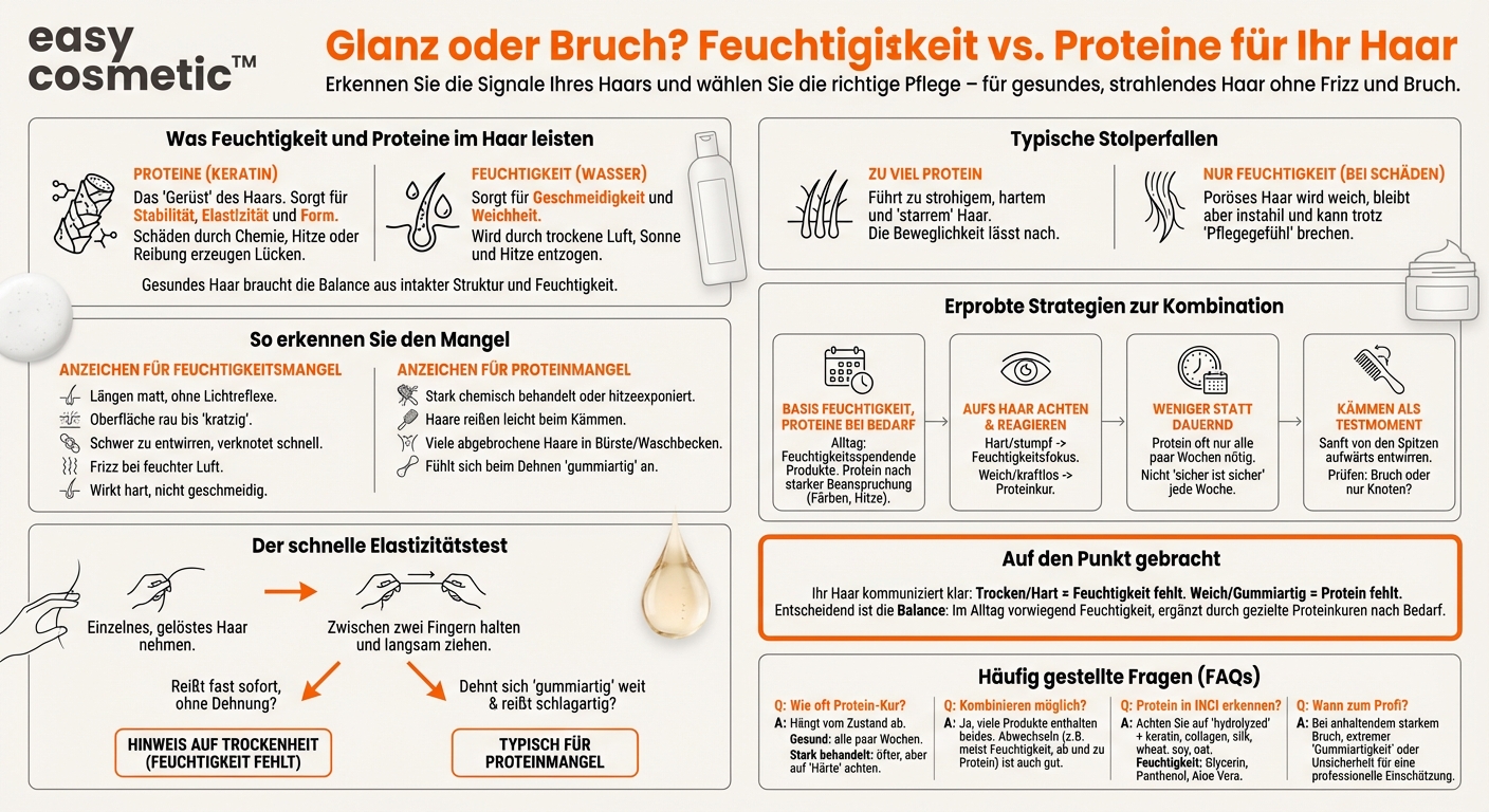 Woran erkenne ich, ob mein Haar eher Feuchtigkeit oder eher Proteine in der Haarkur braucht?