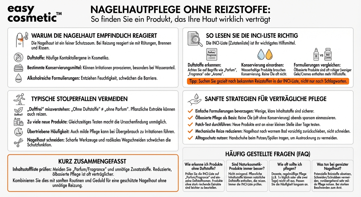 Worauf sollte ich bei der Auswahl eines Nagelhautpflegeprodukts achten, wenn ich Duftstoffe oder Konservierungsmittel nicht vertrage?