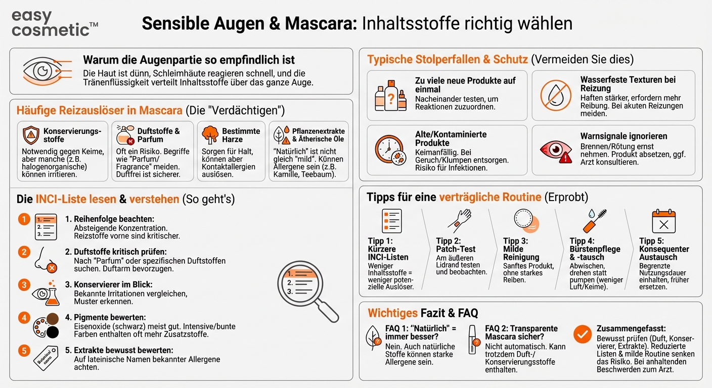 Worauf sollte ich bei der Inhaltsstoffliste von Mascara achten, wenn ich allergisch oder sensibel reagiere?