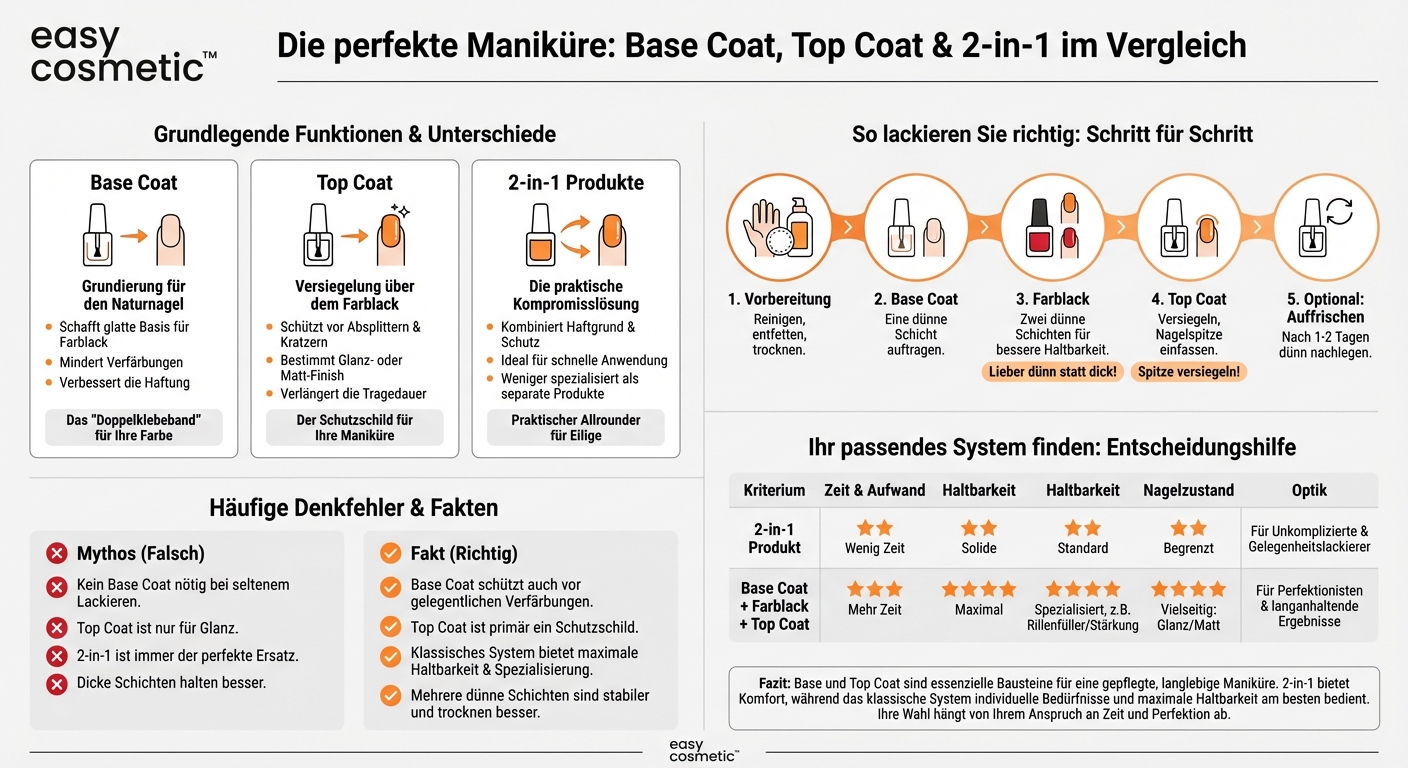 Worin unterscheiden sich Base Coat, Top Coat und 2-in-1-Produkte?