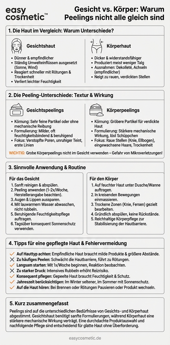 Worin unterscheiden sich Peelings für Gesicht und Körper?