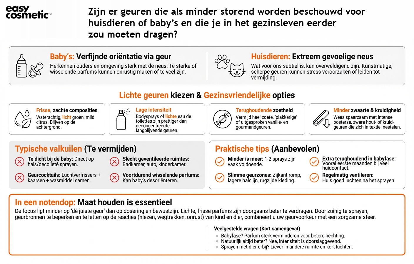 Zijn er geuren die als minder storend worden beschouwd voor huisdieren of baby’s en die je in het gezinsleven eerder zou moeten dragen?