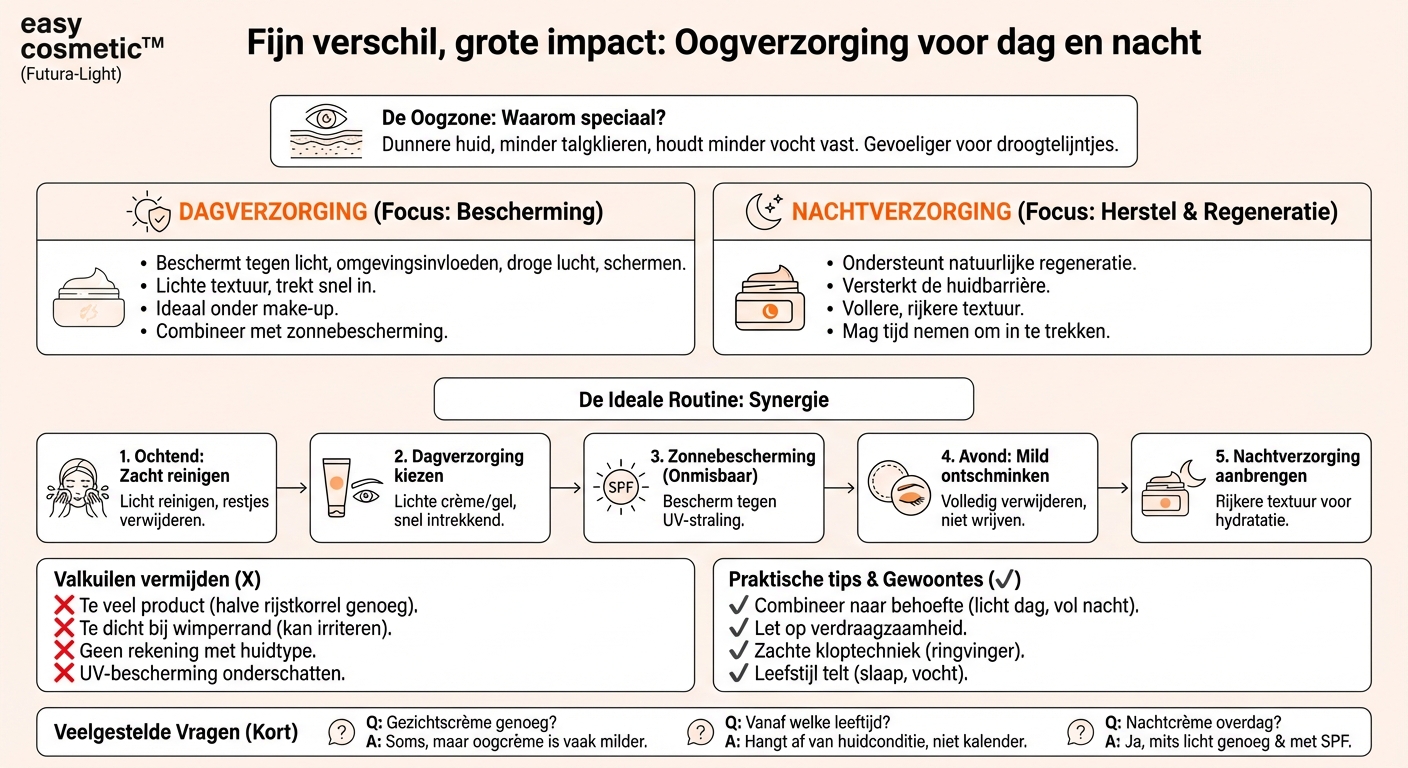 Zijn er verschillen tussen dag- en nachtverzorging voor de oogcontour?