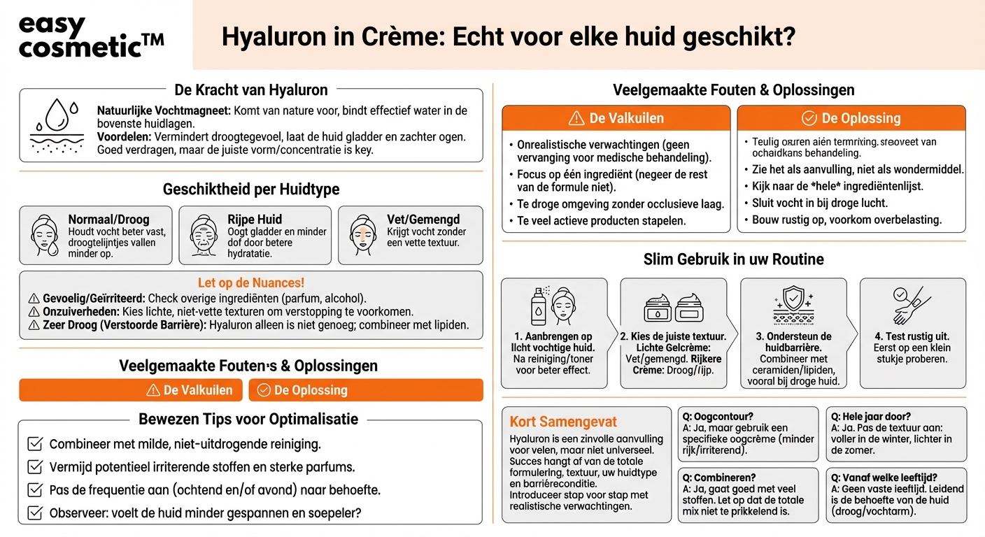 Zijn hydraterende crèmes met hyaluronzuur geschikt voor elk huidtype?