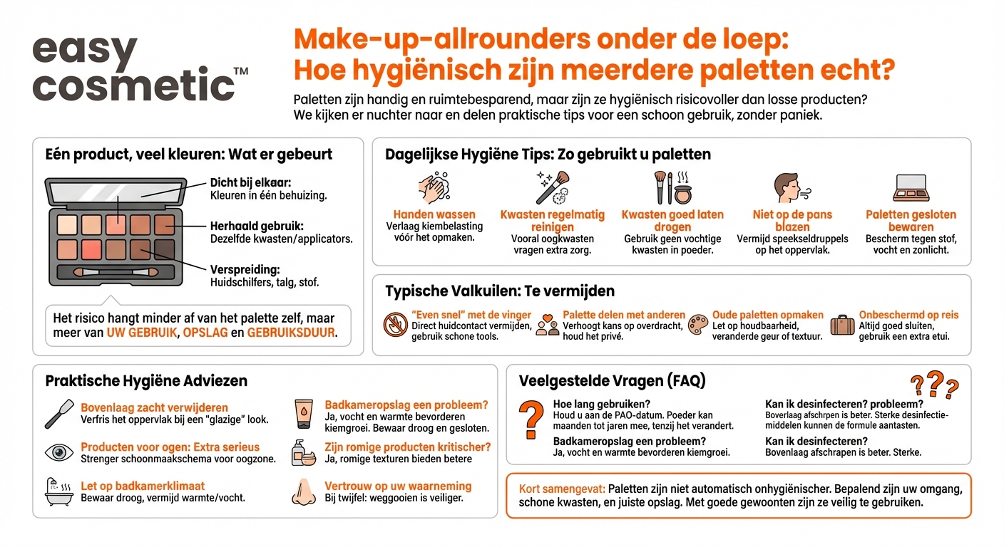 Zijn meerdere-paletten (bijv. met oogschaduw, blush en highlighter) vanuit hygiënisch oogpunt problematischer dan losse producten?