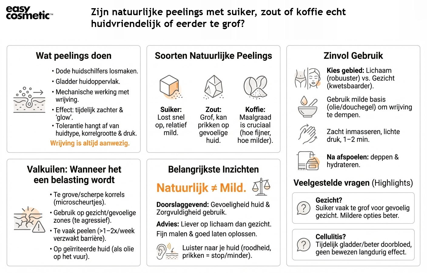 Zijn natuurlijke peelings met suiker, zout of koffie echt huidvriendelijk of eerder te grof?