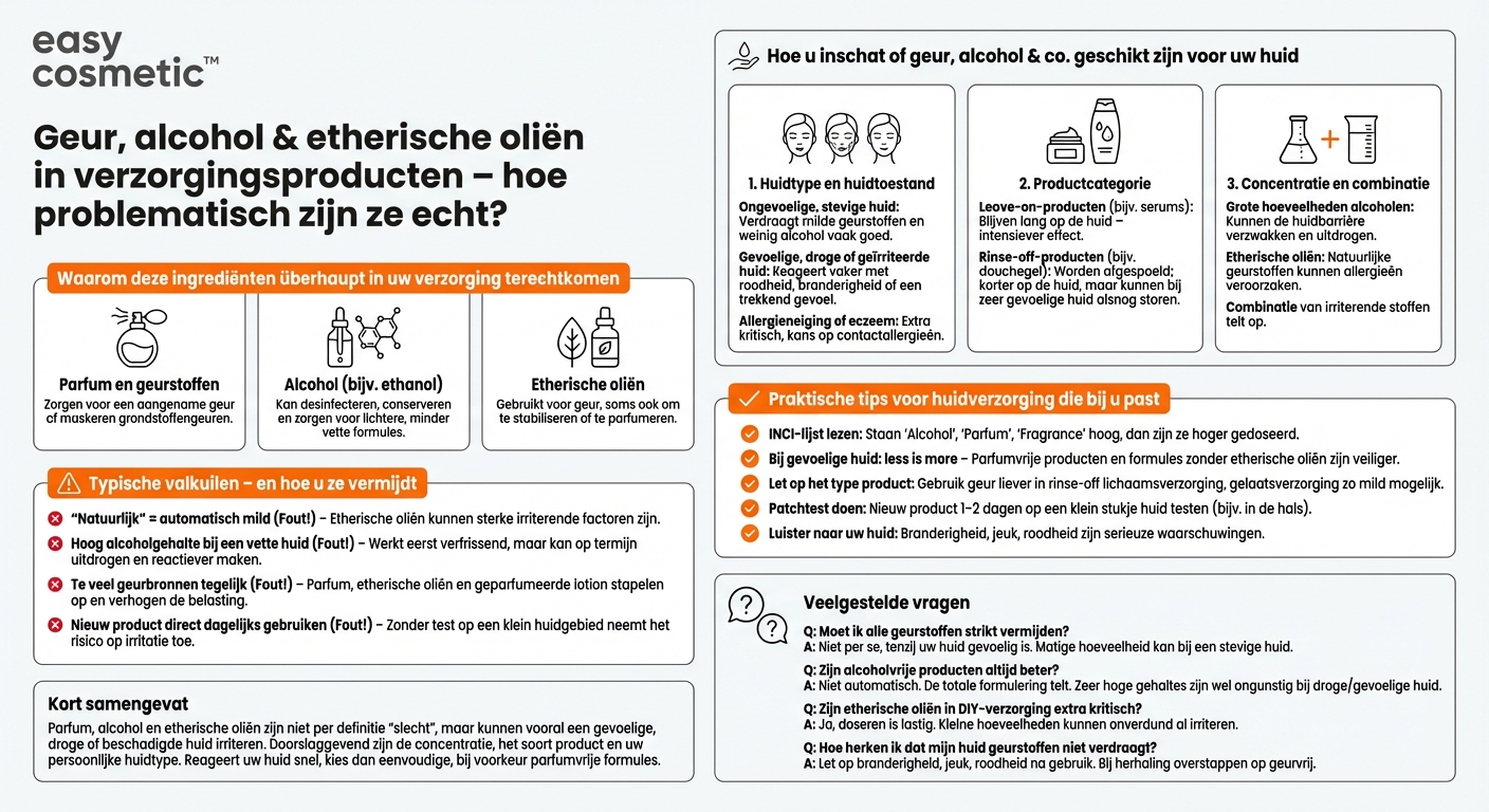 Zijn parfum, alcohol of etherische oliën in verzorgingsproducten problematisch?